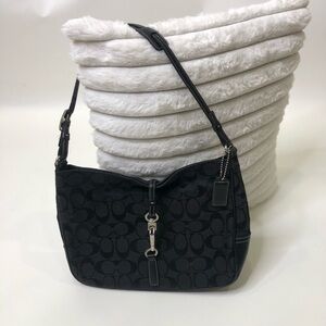 COACH 6091 Hampton Black Signature Canvas Buckle Clip Shoulder Bag Y2K